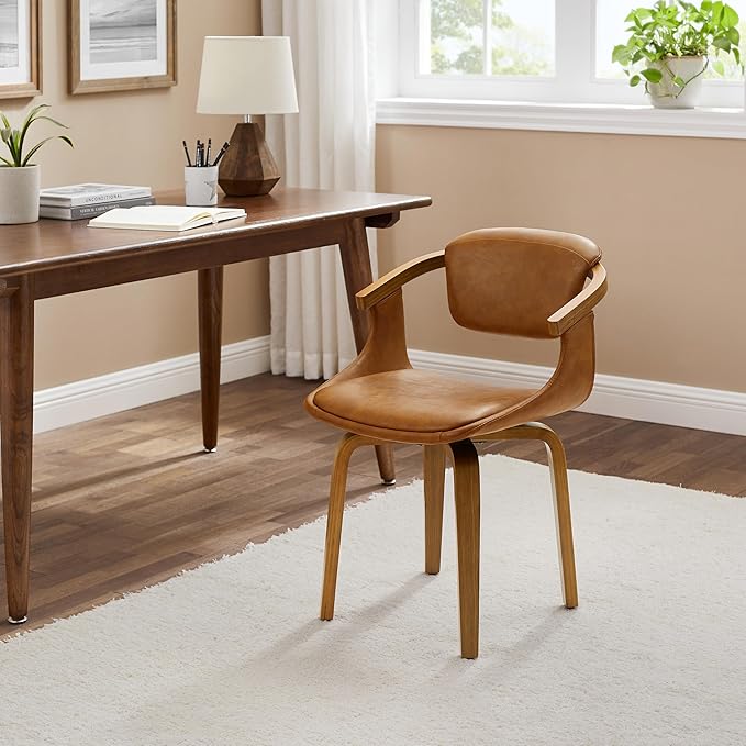 Art Leon Swivel Dining Chairs Set of 2 - Mid Century Modern Kitchen Dining Room Chairs, Faux Leather Chair No Wheels, Retro Brown