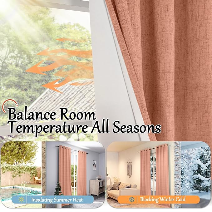 Terracotta Linen Blackout Curtains - 40 Inch Long Thermal Insulated Fall Curtains for Short Cafe Window Basement, Noise Reducing Light Blocking Privacy Curtains 2 Panels, 38x40 Inch 2 Panels