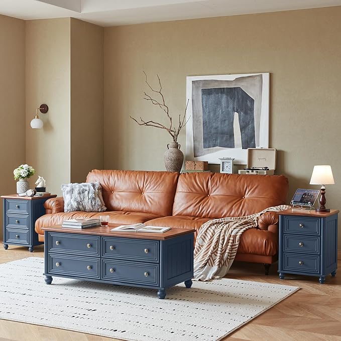 Farmhouse Dressers & Night Stand Set of 4, Wood 54" Wide Dresser & 45" Tall Chest of Drawers, 18" with Charging Station Nightstand Set of 2, Bedroom Furniture Dresser Set for Home Living Room Hallway