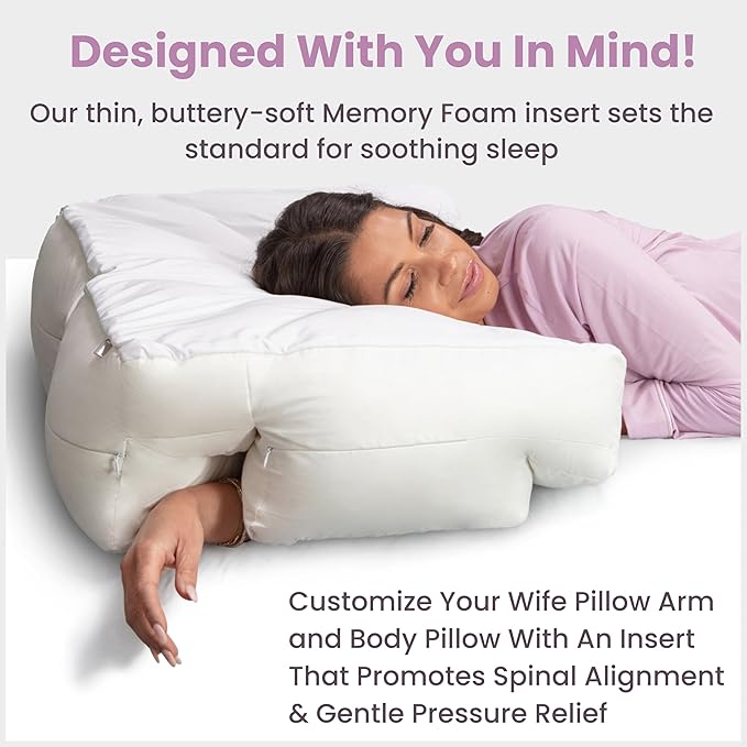 Wife Pillow - Insert, Plush Molded Memory Foam 80D - Can Use As Thin Sleeping Pillow for Stomach Sleeper. Ergonomic Size, Orthopedic Neck U Shaped Cutout: Ulta Soft High-Density Layer Support