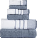 Modern Threads 6 Piece Set, 2 Bath Towels, 2 Hand Towels, 2 Washcloths, Quick Dry White/Contrast Reinhart Denim