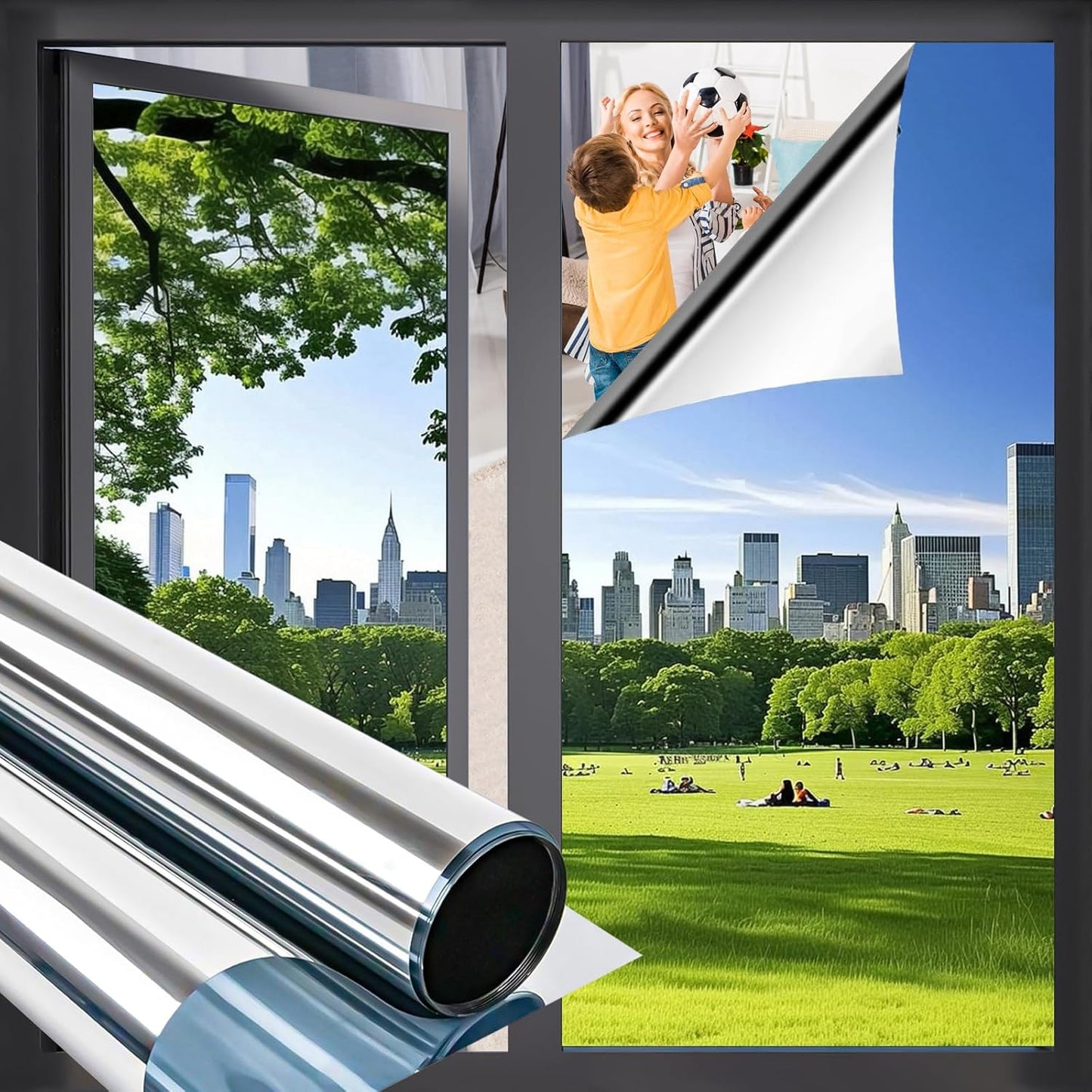 Niviy One Way Privacy Window Film See Out Not in 23.6 x 157.4 Inch Window Tint for Home Heat Blocking Anti UV Glass Door Mirror Reflective Window Film, Silver