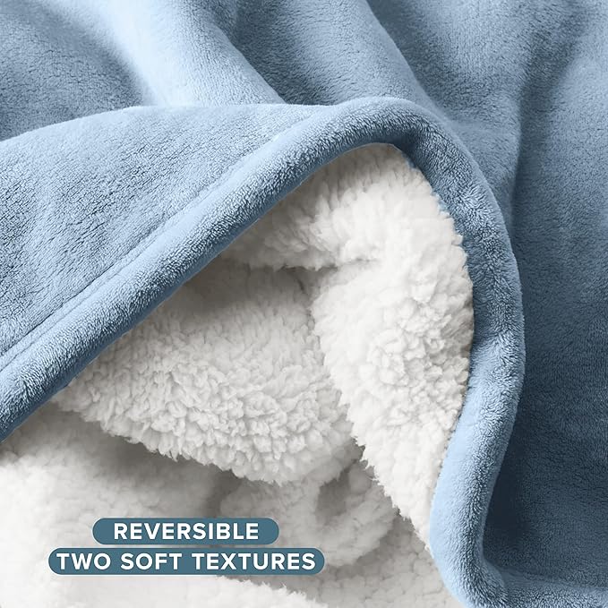 Bare Home Sherpa Fleece Blanket - Twin/Twin Extra Long - Blanket for Bed, Sofa, and Couch - Warm & Lightweight - Fluffy & Soft - Reversible (Twin/Twin XL, Light Blue)
