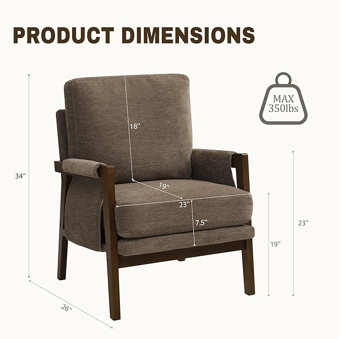 Dark Brown Accent Chairs for Living Room Set of 2, Modern Arm Chairs for Bedroom, Wooden Upholstered Mid Century Accent Chairs, Fabric