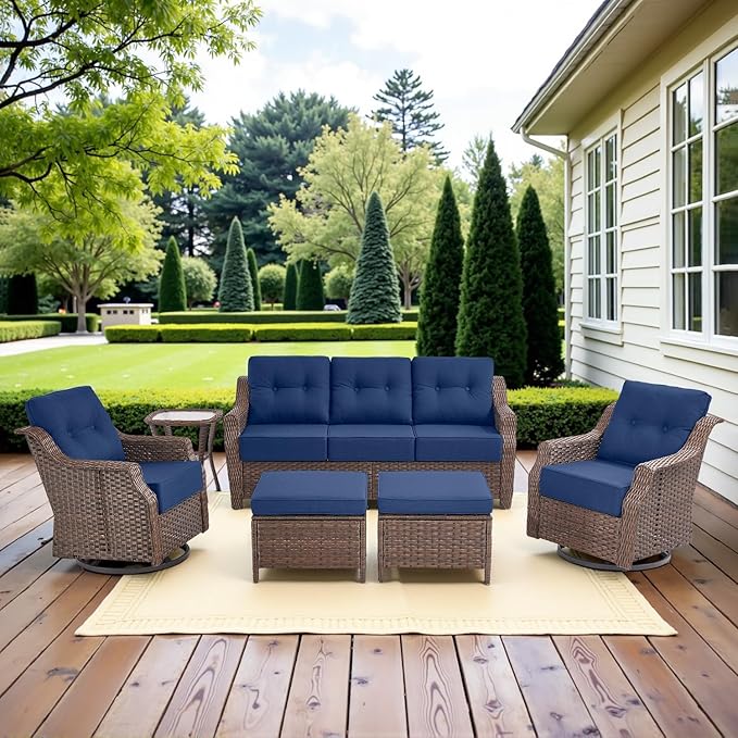 Belord High Back Outdoor Patio Furniture Set - Wicker Outdoor Swivel Rocker Patio Chairs with Sofa and Ottoman, All-Weather Patio Conversation Set for for Patio Deck Backyard