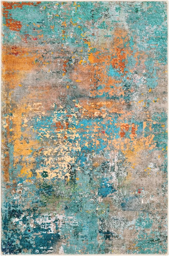 Lahome Modern Abstract Area Rug - 4x6 Colorful Rug for Bedroom Soft Washable Rugs for Living Room Dining Room Non Slip, Contemporary Indoor Carpet for Nursery Office Apartment Playroom Kitchen