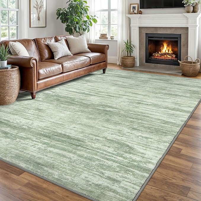 8x10 Modern Abstract Area Rug for Bedroom, Lime Green Large Super Soft Washable Rugs with Non-Slip, Non-Shedding Carpet for Living Room, Indoor Door Mat for Office Home Décor