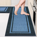 Kitchen Rugs Set (24" x 36"+24" x 60"), Non-Slip Machine Washable Kitchen Runner Rugs Floor Mats, Absorbent Comfort Standing Mats for Kitchen, Laundry and Hallway, Rolled Packaging, Light Blue & Navy