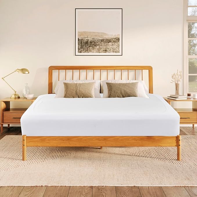 Biscaynebay Decorative Box Spring Cover Queen Size, White Luxurious Jersey Knitting Stretchy Wrap Around 4 Sides Bed Skirt for Home/Hotels, Easy Fit Wrinkle & Fade Free Machine Washable