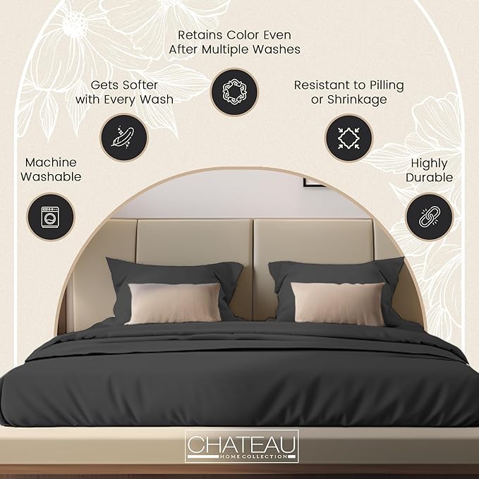 Organic Cotton Sheets Queen Sheet Set Deep Pocket,100% Cotton Bed Sheets Queen Size Set, No Pill Soft & Comfy Naturally Cool Breathable Elasticated Sheet & Pillowcase Sets- Charcoal