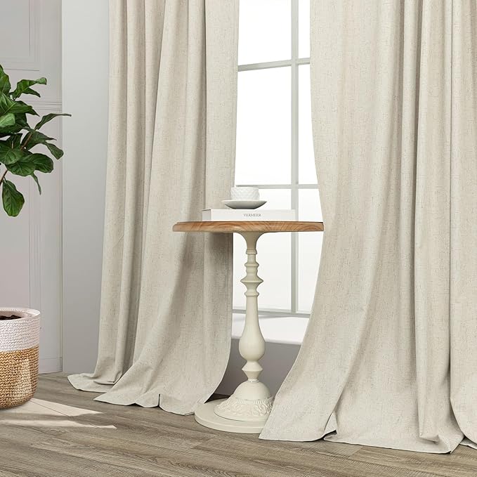Room Darkening Curtains for Living Room Divider Boho Ceiling to Floor Length Curtains Linen Neutral Farmhouse Large Drapes Weather Blocking Lightweight Blackout 52x102 Inches Long 2 Panels Tan Beige