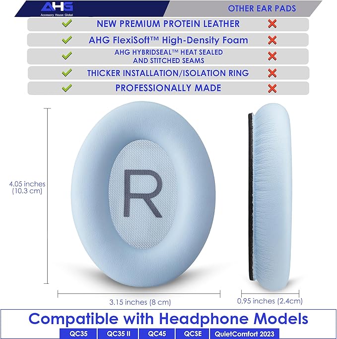 Replacement QC Ear Pad/Headband Pad Cushion. Compatible with Bose QuietComfort (2023) QC45 QCSE QC35 II Wireless Noise Cancelling Headphones (Moonstone Blue) Easy DIY Fit