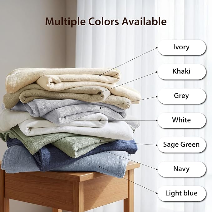 Queen Size Blanket, 70% Rayon (Derived from Bamboo) and 30% Cotton, Lightweight Jacquard Weave, Breathable and Soft Summer Blanket for Bed or Couch, 90” x 90”, Ivory