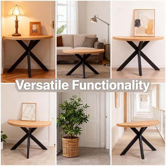Half Moon Table for Small Spaces,45" Wood Entry Console Table with Adjustable Metal Legs,Hallway