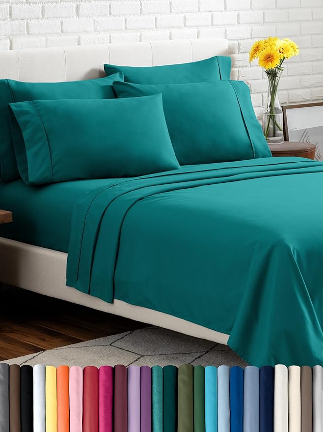 Bare Home Hotel Luxury Full Sheet Set, Extra Soft - 6 Piece Set - Deep Pockets - Easy Fit - Cooling & Breathable - Wrinkle, Fade, Stain Resistant - Includes 4 Pillowcases (Full, Emerald)