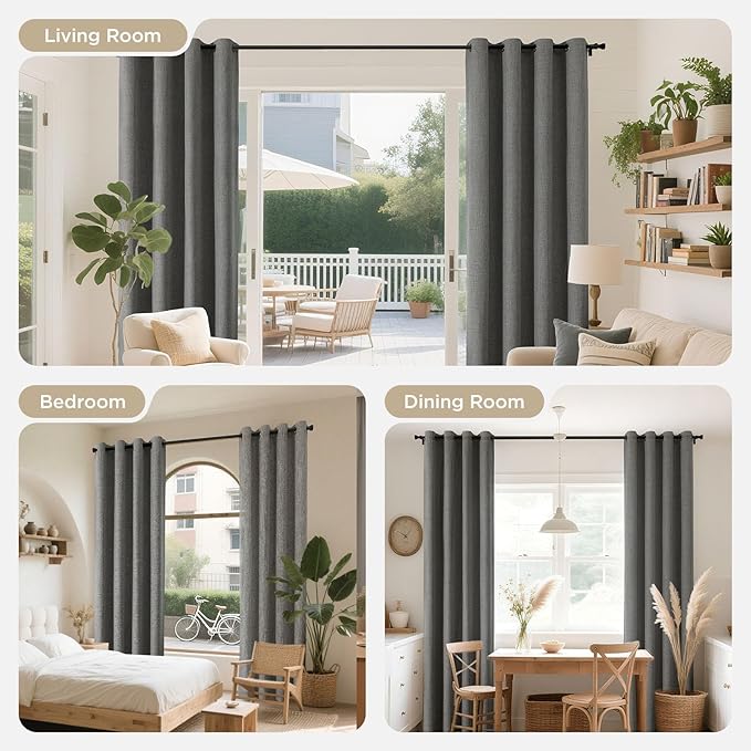 Joydeco Blackout Curtains 108 Inches Long 2 Panels Burg, Room Darkening Curtains for Bedroom, 100% Black Out Textured Thermal Drapes Privacy Protection 2 Panels Set(W52 x L108 Inch, Grey)