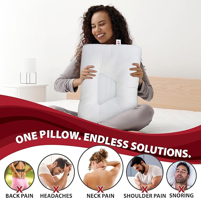 Core Products Tri-Core Cervical Support Pillow – Firm Orthopedic Neck Pillow for Pain Relief, Great Gift for Back and Side Sleepers – Ergonomic Contour Pillow – Assembled in USA, Full Size