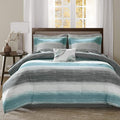 Madison Park Essentials Cal King Comforter Set, Bed in a Bag, Watercolor Print Coastal Comforter & Chambray Cotton Sheet Set, All Season Bedding Set, Saben, Aqua Cal-King (104 in x 92 in) 9 Piece