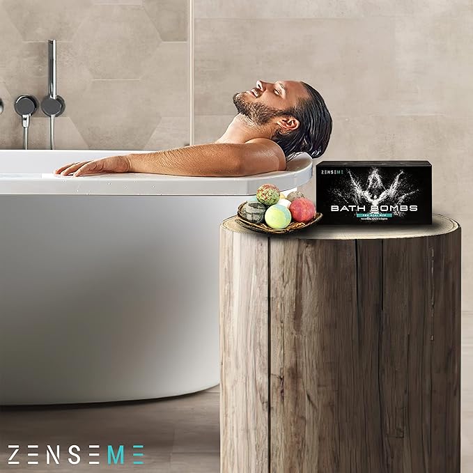 Bath Bombs for Men, Gift Set of 8 Scented Organic Handmade Bath Bombs of 2.5 oz with Natural Essential Oils for Boyfriend, Husband, Father or Friend, by ZenseMe