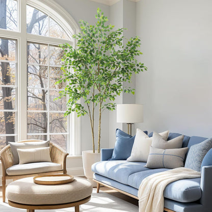 Tall UV Resistant Ficus Tree Artificial，8ft(96in) Realistic Texture Potted Faux Ficus Tree， Fake Trees Indoor Outdoor for Home Office Living Room Bedroom Foyer Porch Decor.