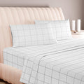 Carressa Linen Luxury Egyptian Cotton Queen Printed Sheet Set - 600 Thread Count Extra Long Staple 4 PC Set, Window Pane Queen Printed Sheets, Soft, Cooling Sateen Weave Sheets Upto 18 in Deep Pocket