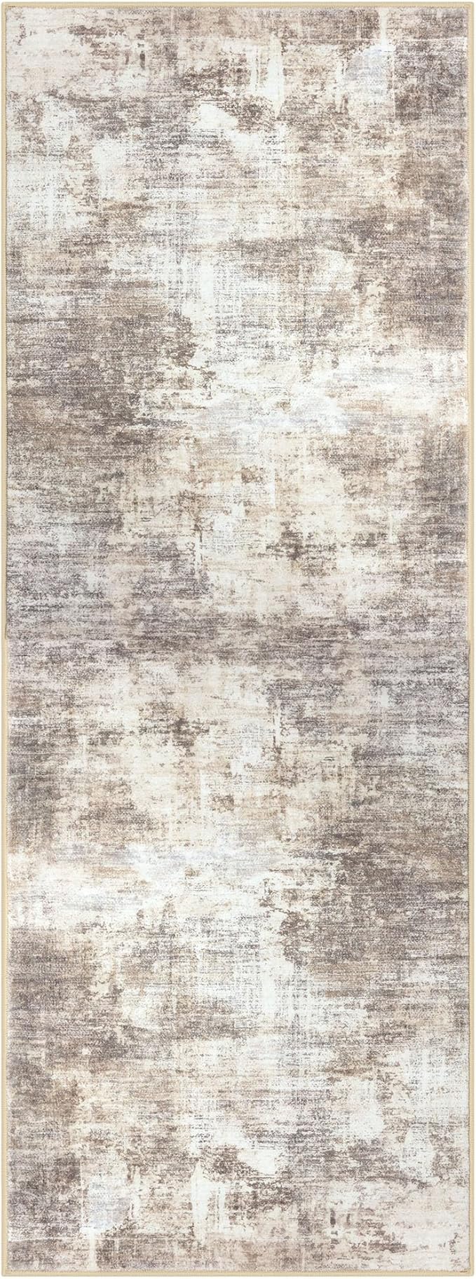 IOHOUZE Abstract Runner Rug 3x8 Ft Washable Runners for Hallways, Non Slip Kitchen Runner Printed Faux Wool Entryway Runner Indoor, Modern Abstract Floor Carpet for Hall Kitchen Bedroom, Beige Brown