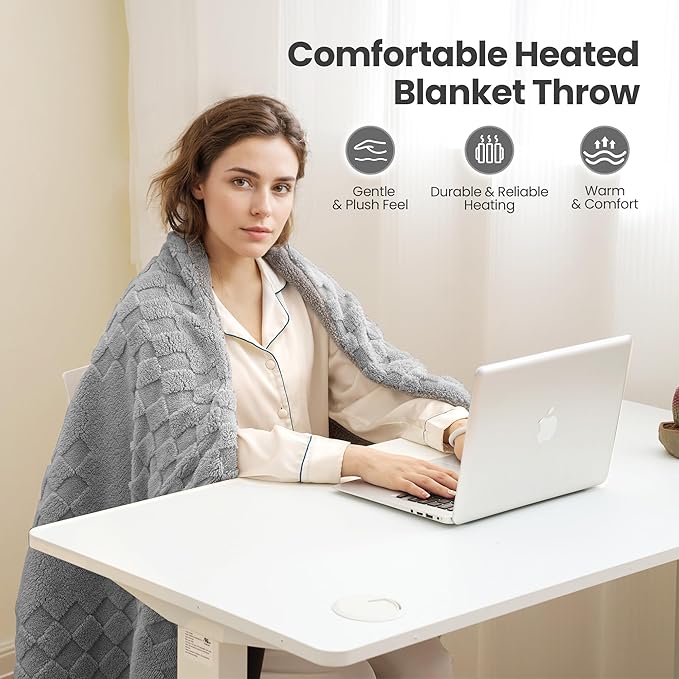 Heated Blanket 50x60 Inch Electric Blanket Throw Blanket with 6 Heat Settings and 1-4H Auto Off Timer, Machine Washable Soft Flannel Fleece for Couches, Beds Office (Grey)