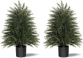 2FT Artificial Cedar Trees Set of 2, Realistic Faux Evergreen Topiary Bushes Plants, Outdoor Potted Fake Cypress Shrubs for Front Porch Garden Home Living Room Decor
