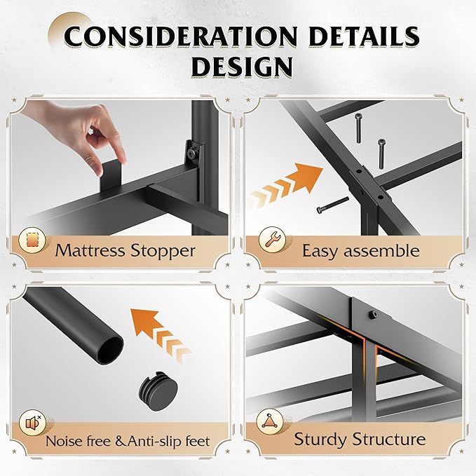 WLIVE Metal Platform Bed Frame, King Size Bed Frame with Headboard, Bed Frames with LED Lights and Charging Station, 1500LBS Mattress Foundation, Under Bed Storage, No Box Spring Needed, Black