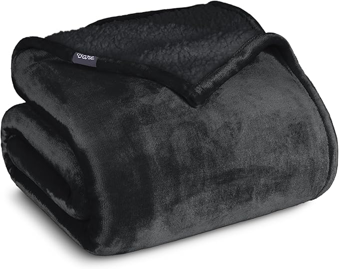 Bare Home Sherpa Fleece Blanket - Twin/Twin Extra Long - Blanket for Bed, Sofa, and Couch - Warm & Lightweight - Fluffy & Soft - Reversible (Twin/Twin XL, Black with Black Sherpa)