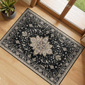 Area Rugs 2'x3' Washable Non-Slip, Floral Vintage Distress Print Pattern Medallion Carpet for Living Room Bedroom Dining Room, Black Brown Neutral Dark Tan