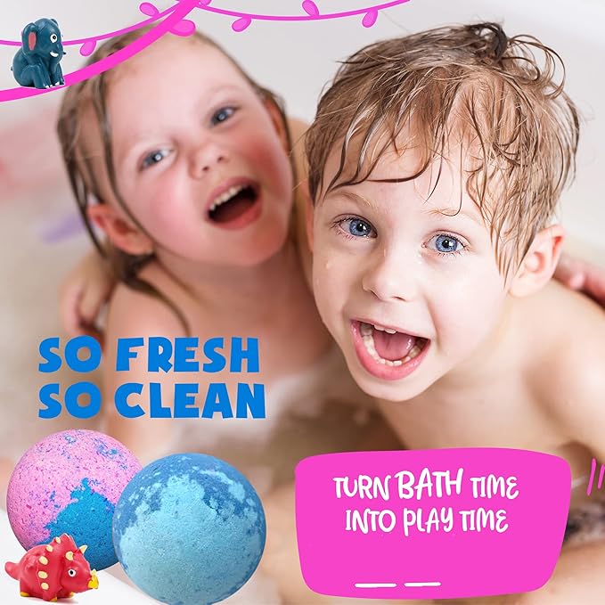 Bath Bombs for Kids with Toys Inside - Organic Bubble Bath Fizzies with Jungle Animal Toys. Gentle and Kids Friendly Spa Bath Balls, Bath Fizz Balls - Stocking Stuffers Christmas Gifts for Boy, Girls