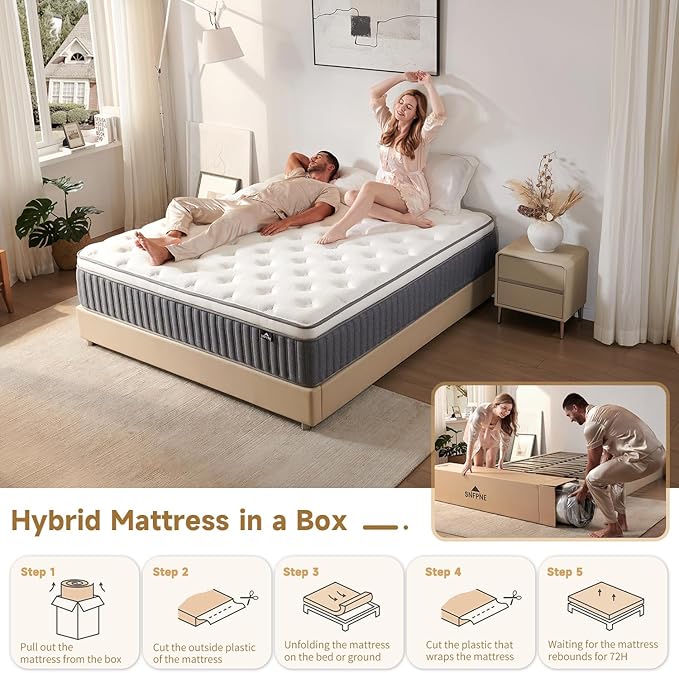 14 Inch King Size Mattress in a Box, Memory Foam Hybrid Mattress for Motion Isolation, Pocket Spring and Soft Foam, Pressure Relief, Medium Firm Support 80" x 76"
