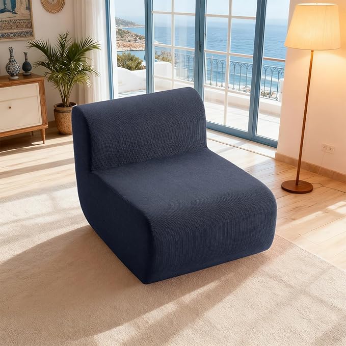 26" Single Sofa, 1 Seater Armless Corduroy Couch, No Assembly Modern Boneless Couch Compression Sofa in Box, Floor Sofa with Ergonomic Design for Living Room, Dark Blue