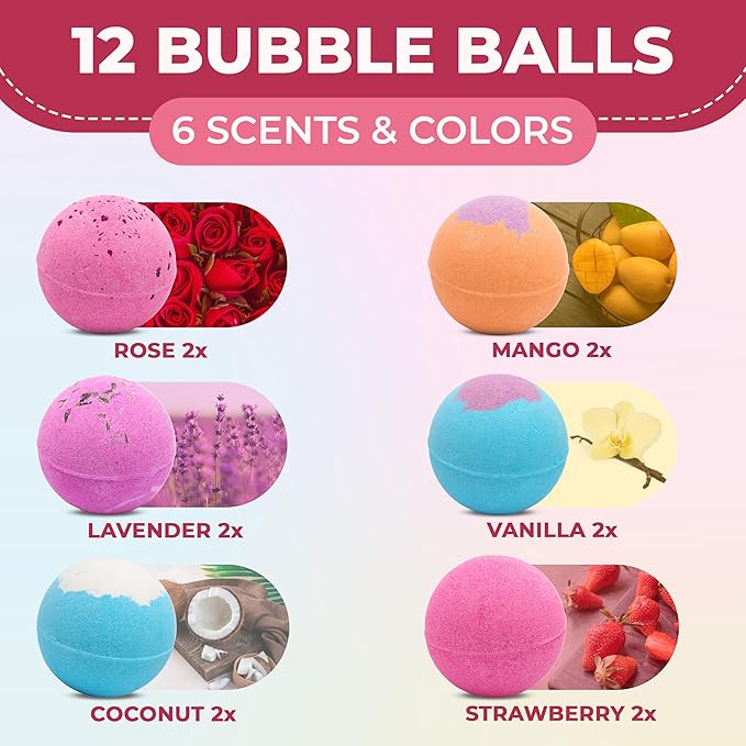 Bath Bombs for Women, Men & Kids – 12 Bath Bomb Gift Set with Shea Butter, Essential Oils & Sea Salt, Moisturizing Spa Aromatherapy, Long-Lasting Fizz, Relaxation & Holiday Gifts