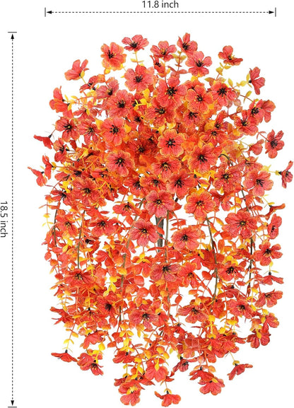 INSPRING Fall Artificial Flowers for Outdoors Fake Silk Flower, 2Pcs Red Orange Daisy Autumn Decor, Realistic Hanging Decoration Plants, UV & Fading Resistant for Porch Patio Balcony Planter