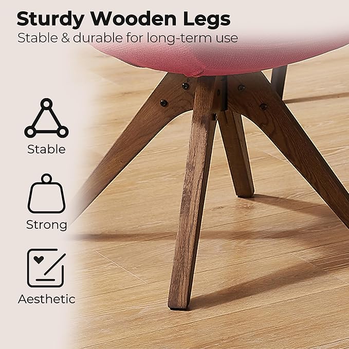 Zouron Mid Century Modern Accent Chair with Wooden Legs, Upholstered Swivel Chair No Wheels, Side Accent Armchair Vanity Chair for Small Space Home Office Living Room Bedroom, Red