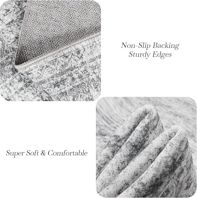 8x8 Grey Round Rug 8ft Living Room Circle Rug Vintage Round Area Rug Non Slip Indoor Carpet for Apartment
