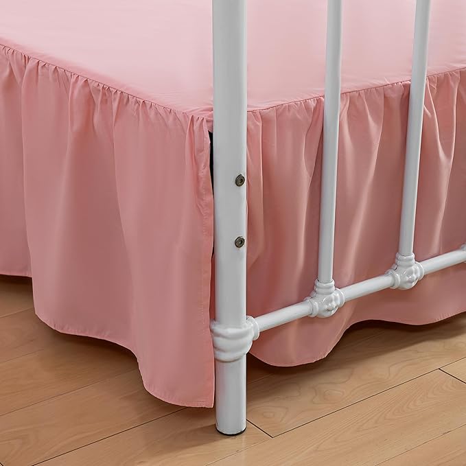 Bed Skirt Queen Size Ruffled Bed Skirt with Split Corners, 14 Inch Drop Dust Ruffle Bed Skirt with Platform,14 Inch, Peach