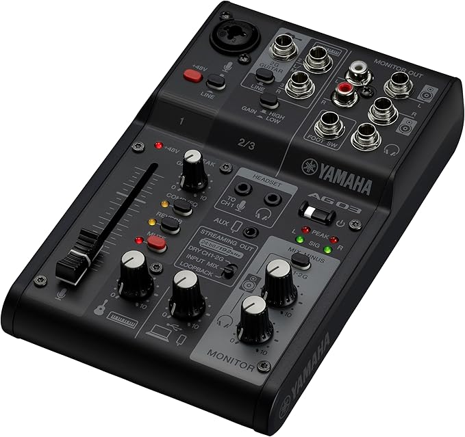 Yamaha AG03MK2 Black Live Streaming Kit with mixer/USB interface, condenser microphone, headphones and mic cable