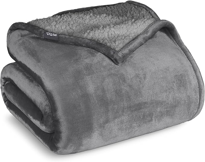 Bare Home Sherpa Fleece Blanket - Throw/Travel Size - Blanket for Bed, Sofa, and Couch - Warm & Lightweight - Fluffy & Soft - Reversible (Throw/Travel, Grey with Grey Sherpa)