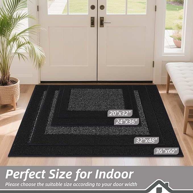 BEQHAUSE Indoor Door Mat 32" x 48", Dirt Trapper Door Mats Non-Slip Entryway Rugs Washable, Resist Dirt Absorbent Welcome Mat, Low Profile Floor Mats for Front Back Door and Entryway, Black