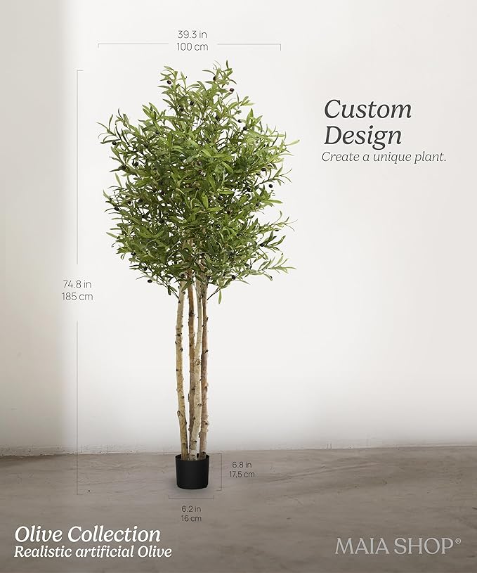 Maia Shop Decorative Artificial Plants - Artificial Olive Tree 6.5ft Natural Trunks, Big Artificial Plant, Home Decor, Artificial Tree