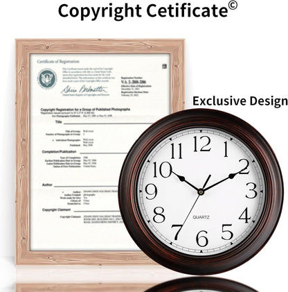 14 Inch Wall Clocks Battery Operated Silent Non-Ticking Wall Clock Vintage Retro Rustic Style Decorative for Living Room Kitchen Farmhouse (Bronze)