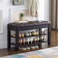 Shoe Storage Bench with Cushion, Entry Bench with Storage Solid Wood Shoe Bench Ideal for Entryway Living Room and Corridor (Black, 31.5'')