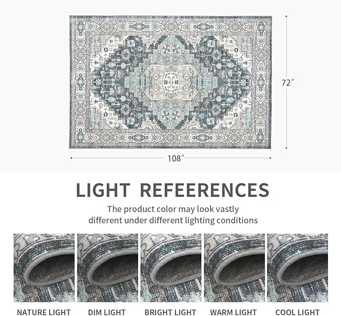 6x9 Vintage Washable Area Rug for Living Room,Low Pile Non Slip Carpet Non-Shedding Area Rug Soft Indoor Stain Resistant Rug Boho Print Mat for Bedroom Dining Room Blue Beige Multi
