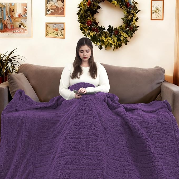 Electric Heated Blanket 6 Heating Settings & 10H Auto Off Full 72×84 Double Sided Plush Sherpa Ultra-Soft Warm Thick, Machine Washable, Fast Heating, Home Office, Dark Purple