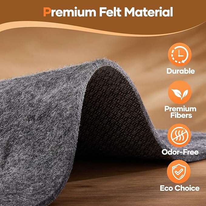Veken Non Slip Cushioned Rug Pad Gripper 9 x 12 Ft, Felt and Silicone Backing, 1/8 inch Thick Carpet Liner for Hardwood Floors and Finishes, Under Area Rugs Anti Skid Mat, Keep Rugs Safe and in Place