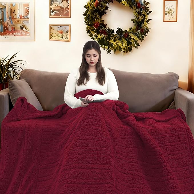 Electric Heated Blanket 6 Heating Settings & 10H Auto Off Full 72×84 Double Sided Plush Sherpa Ultra-Soft Warm Thick, Machine Washable, Fast Heating, Home Office, Red