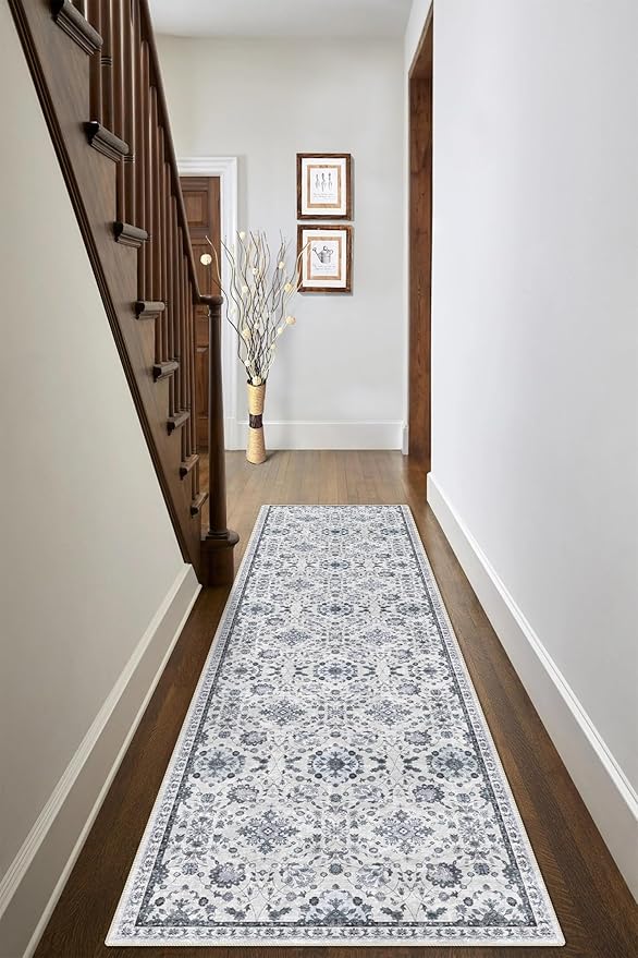 vivorug Runner Rug 2'x8' Vintage Washable Non-Slip Runners for Hallways Kitchen Entryway Laundry Room Carpet Hallway Runner Ivory/Blue